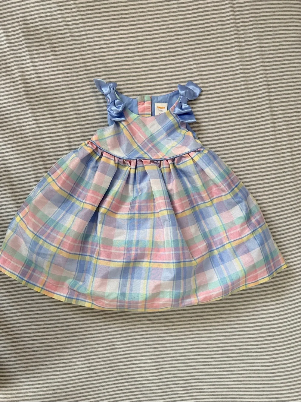 Gymboree Pastel Plaid Dress with Light Blue Satin Shoulder Bows